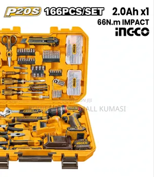 INGCO 166-Piece Tool Set with Cordless Impact Drill