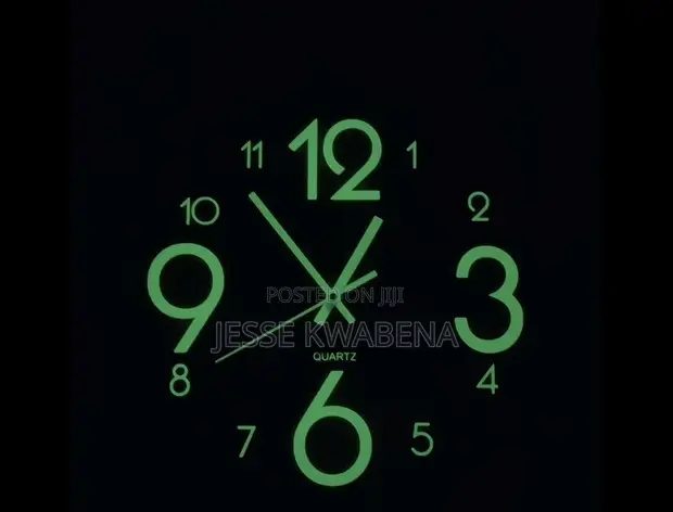Wooden Wall Clock with Glow-in-the-Dark Green Light - 1