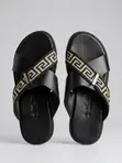 Stylish Men's Leather Cross-Strap Greek Key Sandals - 3