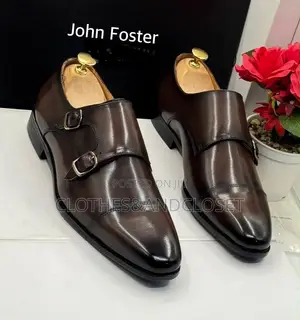 NK Men's Dark Brown Leather Double Monk Strap Dress Shoes