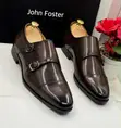 NK Men's Dark Brown Leather Double Monk Strap Dress Shoes - 1
