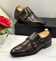 NK Men's Dark Brown Leather Double Monk Strap Dress Shoes - 2