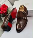 NK Men's Dark Brown Leather Double Monk Strap Dress Shoes - 3