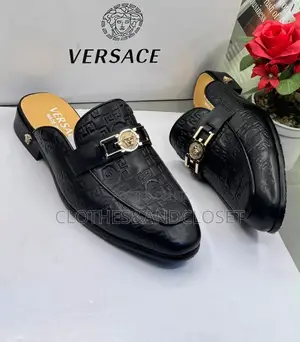 Versace Men's Black Leather Half Shoes