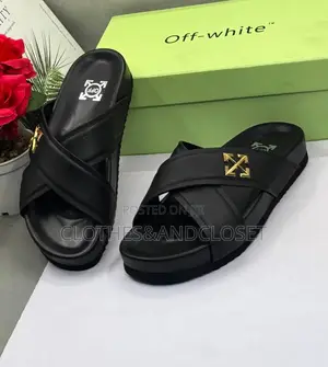 Off-White Black Leather Criss-Cross Slide Sandals