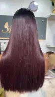 20' Bone Straight Burgundy Wig With Dark Roots - 2