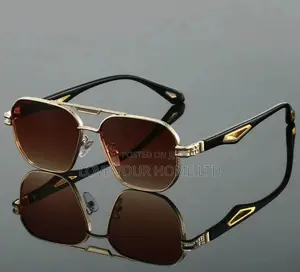 Men's Square Sunglasses - Black Gold Frame, Brown Lens