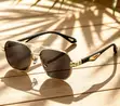 Men's Square Sunglasses - Black Gold Frame, Brown Lens - 2
