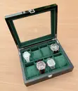 Luxury Green Wooden Watch Storage Organizer with Glass Display - 1