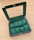 Luxury Green Wooden Watch Storage Organizer with Glass Display - 2