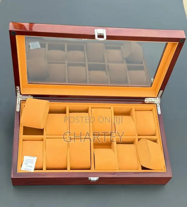 Wooden Watch Organizer with Glass Lid - Brown - 1
