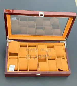 Wooden Watch Organizer with Glass Lid - Brown