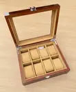 8 Brown Wooden Watch Organizer with Glass Lid - 2