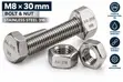 M8 x 30mm Stainless Steel 316 Bolt & Nut - 1