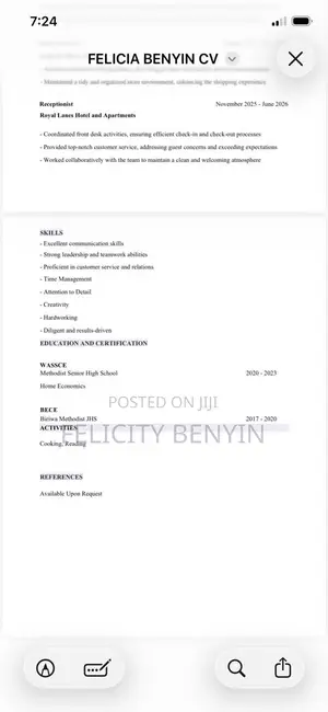Hotel Administrator and Receptionist CV