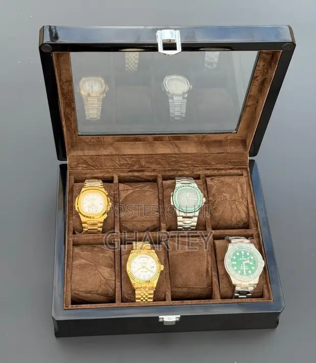 Rich Coffee Brown 8 Slot Wooden Watch Case - 1