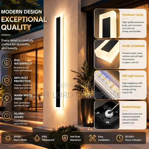 Acrylic Lamp Shield Long 3ft Indoor/Outdoor Wall Light - 1
