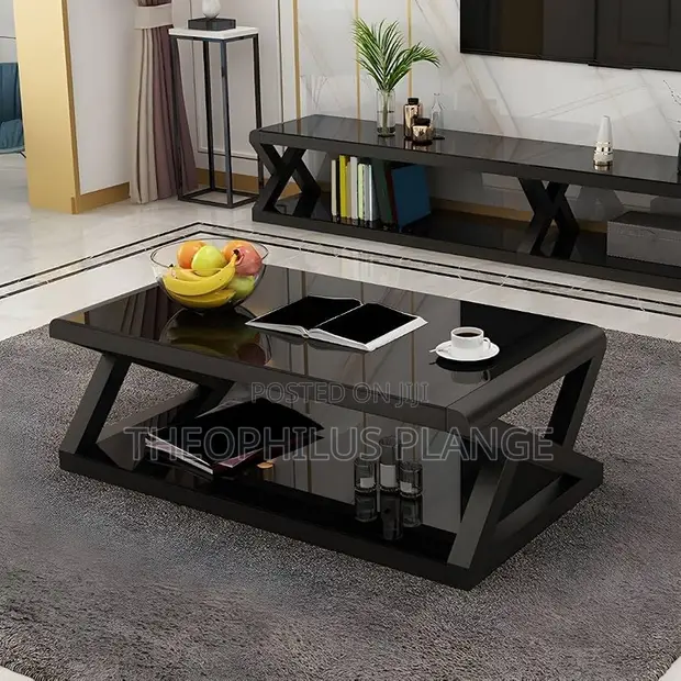 Z-Shaped Black Glass Center Table - 1