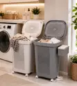 Laundry Basket with Wheels and Side Basket - 2