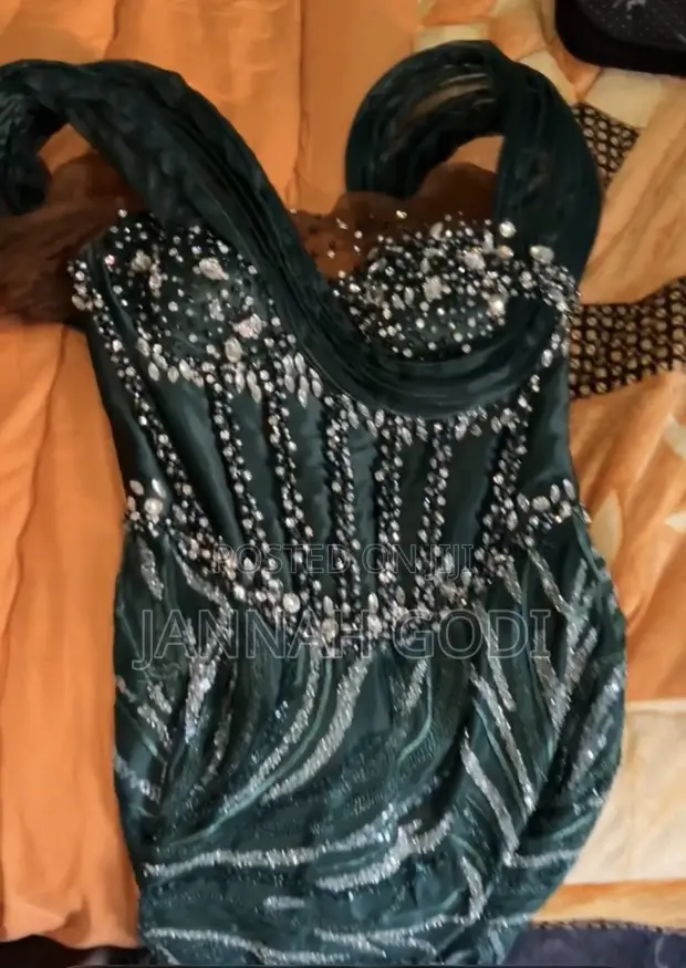 Emerald Green Beaded Lace Corset Gown - Size M - 1