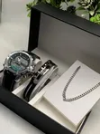 Joefox Men's Leather Watch, Bracelet & Necklace Set - 3