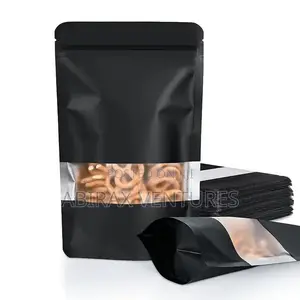 Black Matte Stand-Up Ziplock Pouches with Clear Window