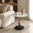 Modern Round Side Table with Marble-Patterned Top - 1