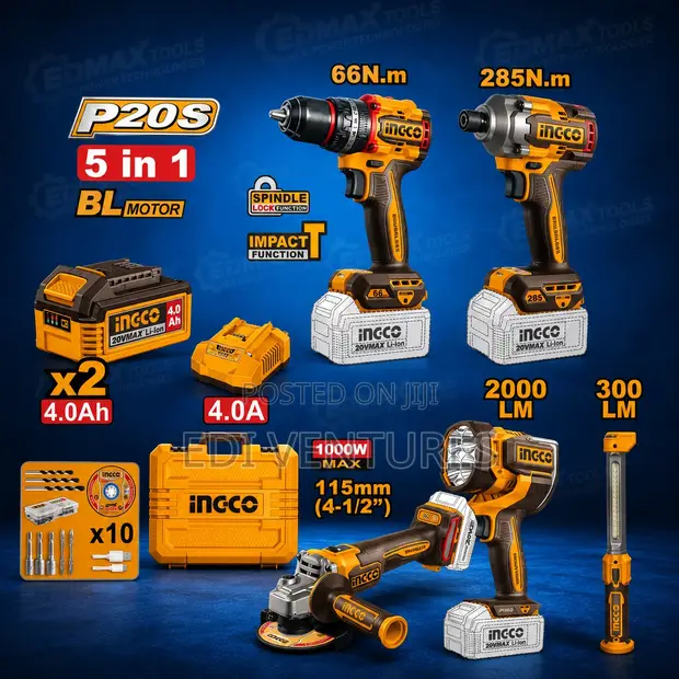 INGCO 5-Piece 20V Cordless Industrial Combo Kit - CKLI20595 - 1
