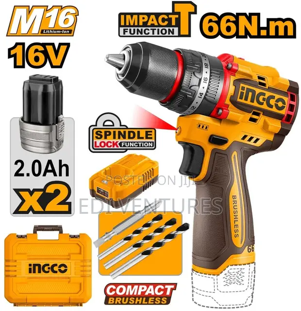 Ingco Compact Brushless Cordless Impact Drill - CIDLI166062 - 1