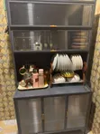 Modern Kitchen Storage Cabinet with Wheels and Glass Doors - 3