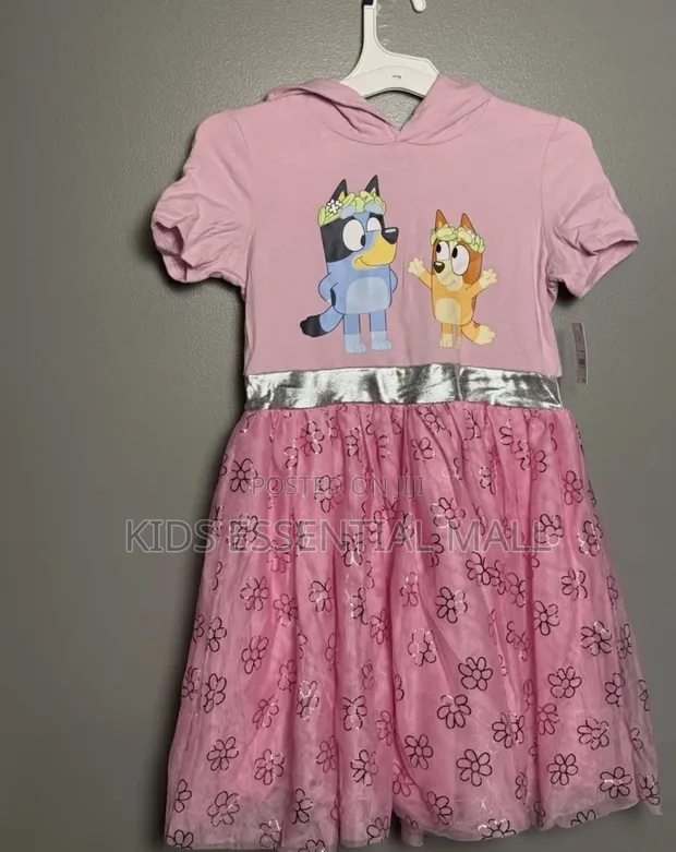 Pink Bluey and Bingo Cartoon Dress for Kids - 1