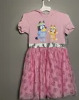 Pink Bluey and Bingo Cartoon Dress for Kids - 1