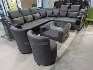 Luxury Charcoal U-Shaped Sectional Sofa Set with Accent Chairs
