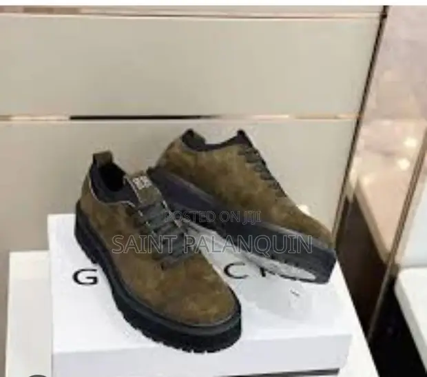 Givenchy Olive Green Suede Lace-Up Shoes with Lug Soles - 1