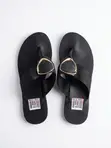 Brand New Women's Black Thong Slippers with Gold Buckle - Size 40 - 1