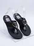 Brand New Women's Black Thong Slippers with Gold Buckle - Size 40 - 2