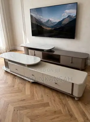 Modern TV Stand with Rotating Marble Top