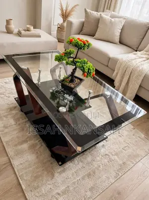 Long Dark Wood Glossary Table with V Zigzag Legs