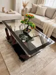 Long Dark Wood Glossary Table with V Zigzag Legs - 1