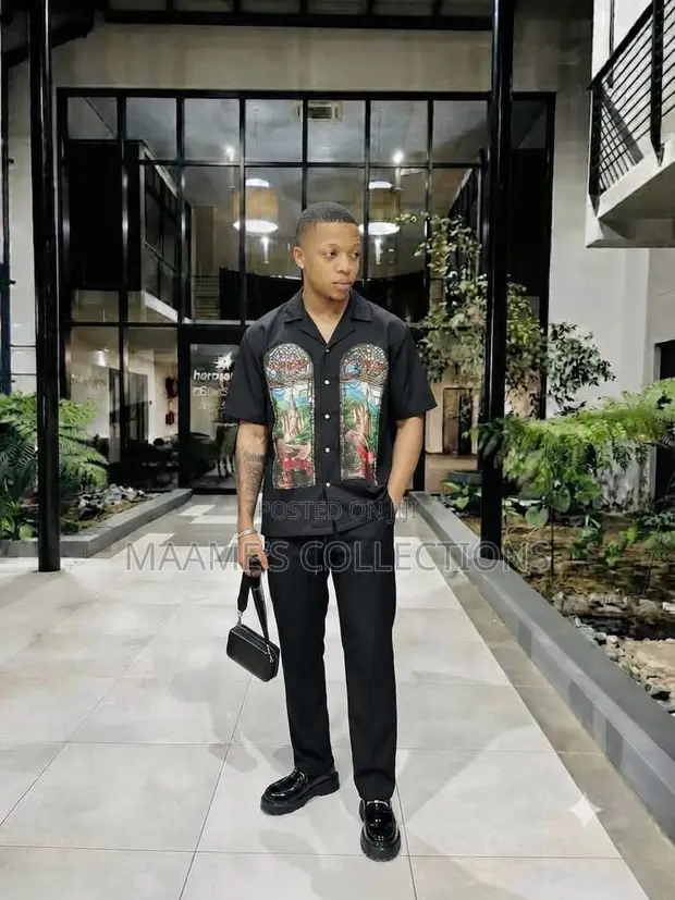Men's Casual Two-Piece Printed Top and Trouser Set - 1