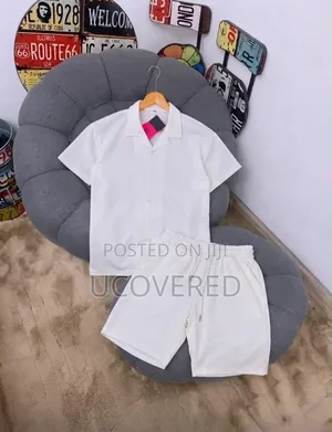 Men's Casual Short-Sleeve Button-Up Shirt and Drawstring Shorts Set