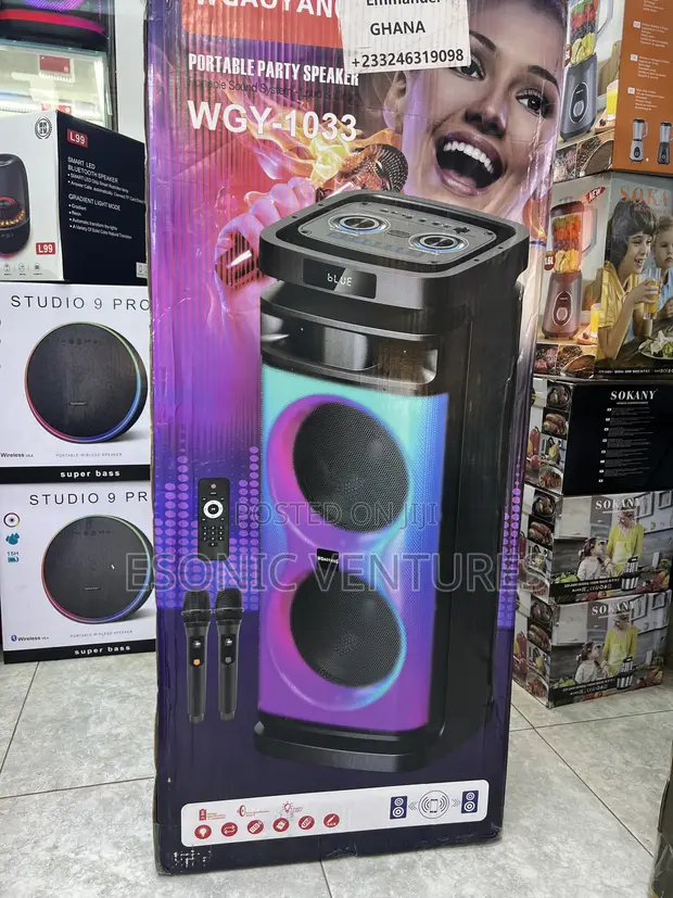 WGAOYANG Rechargeable Bluetooth Speaker with 2 Wireless Microphones - 1