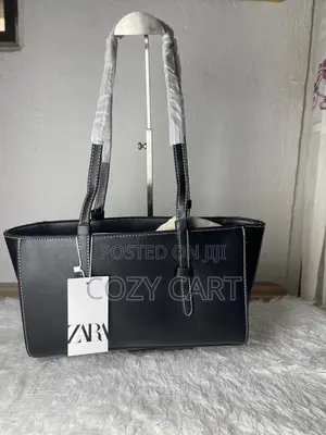 Zara Large Black Leather Tote Bag