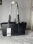 Zara Large Black Leather Tote Bag - 1