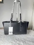 Zara Large Black Leather Tote Bag - 2