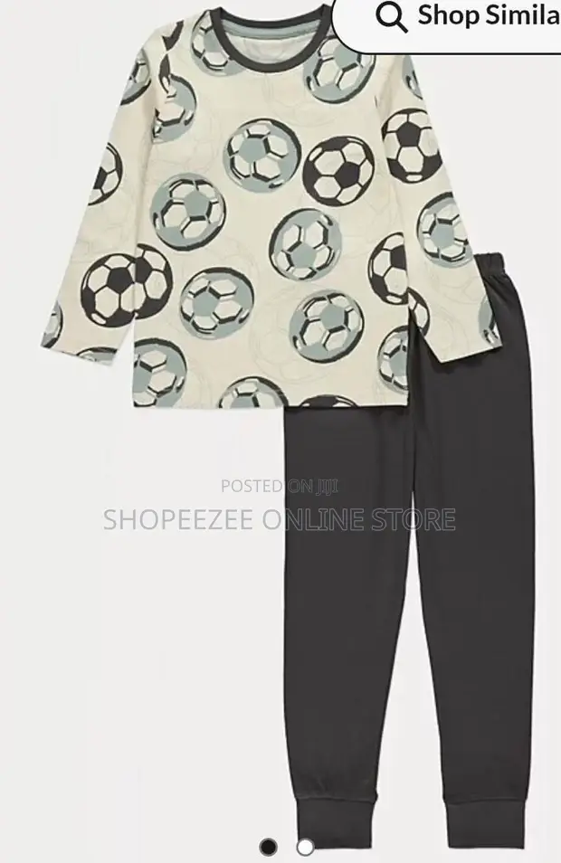 Boys Cream Football Long Sleeve Pyjamas - 1