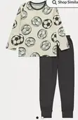 Boys Cream Football Long Sleeve Pyjamas - 1