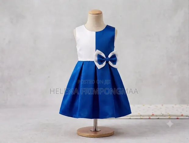 Girls' Formal Dress - White & Royal Blue - 1