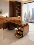 Executive 1.4m Office Desk - Dark Oak & Gold - 2