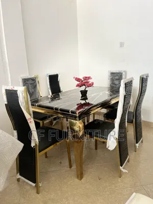 Royal Comfort 6-Seater Black Marble Gold Dining Table Set